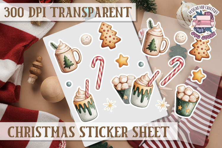 Christmas Watercolor Sticker Sheet Winter Cute Holiday PNG