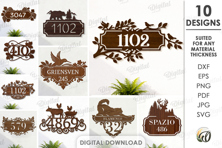 House number signs Bundle Laser cut. Street name plaque SVG
