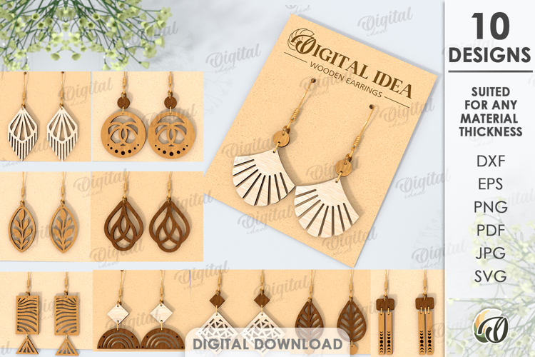 Dangle Earrings Bundle Laser Cut. Boho Earrings SVG