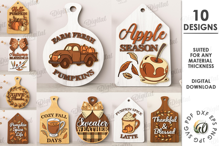Fall mini cutting boards Bundle Laser Cut. Kitchen SVG