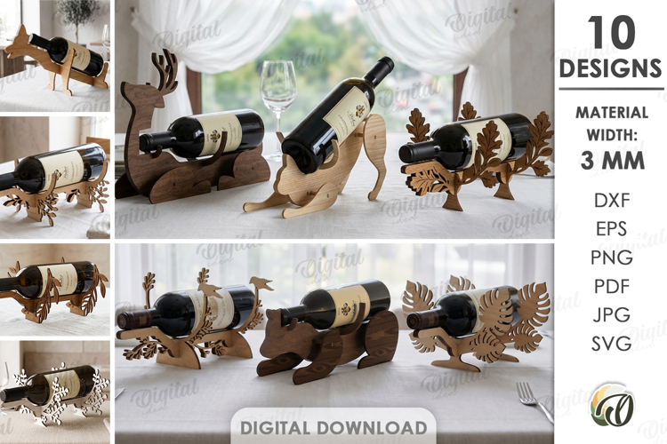 Wine Bottle Holders Bundle Laser Cut. Wine Stand SVG