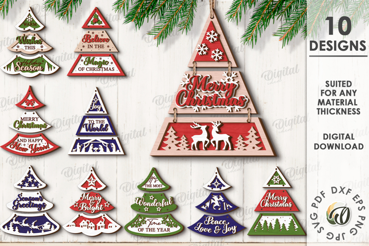 Christmas Trees Wall Decors Bundle Laser Cut. Chrisrmas SVG