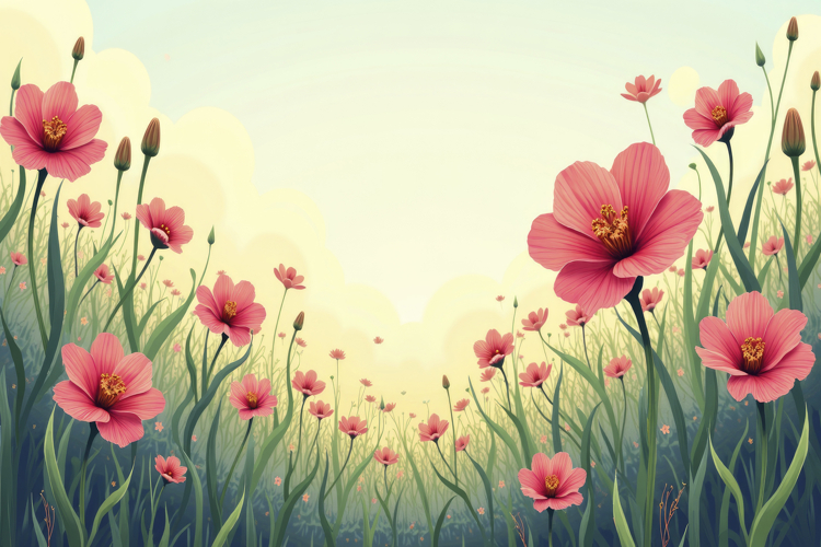 Pink Flower Field Background