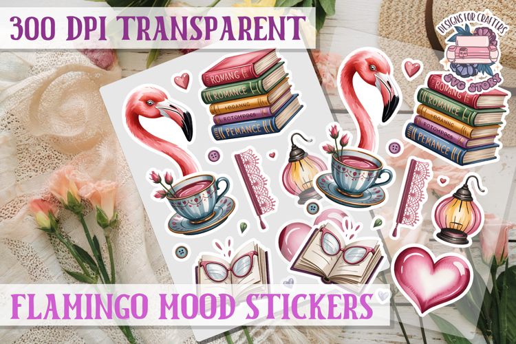 Flamingo Mood sticker sheet Pink Love Bird PNG Glamour