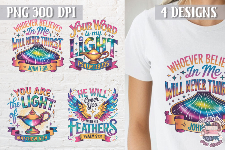 Bible Quote Colorful Clipart PNG Sublimation 4 Designs