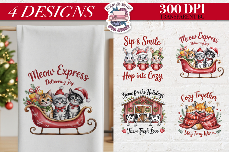 Christmas Cute Animals Clipart PNG Sublimation 4 Design