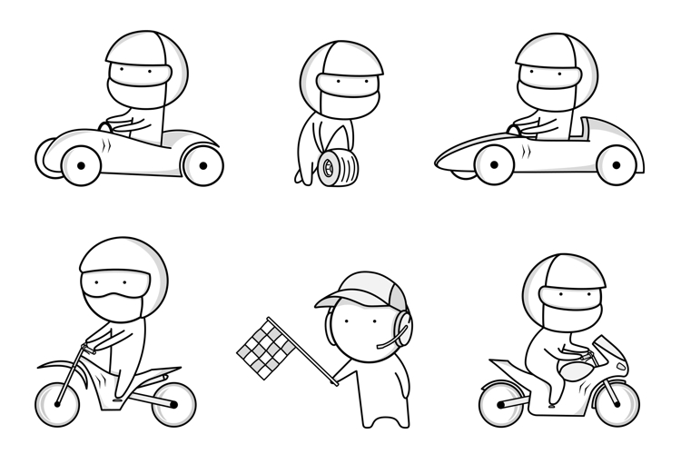 Racing and motorcyclist icons