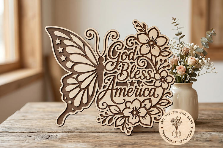 God Bless America Butterfly SVG, Patriotic Butterfly Laser