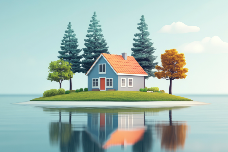 House on a Small Island Background Wallpaper