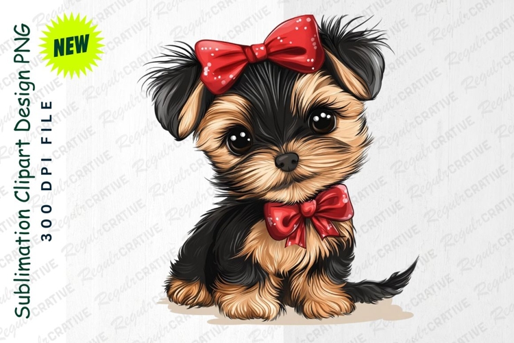 Cute Yorkshire Terrier Puppy With Bows Clipart