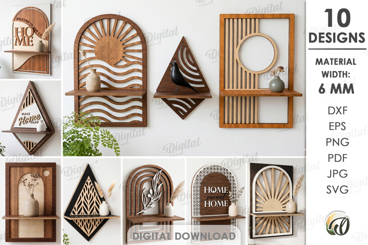 3D Decorative Shelves Bundle Laser Cut. Display Shelf SVG
