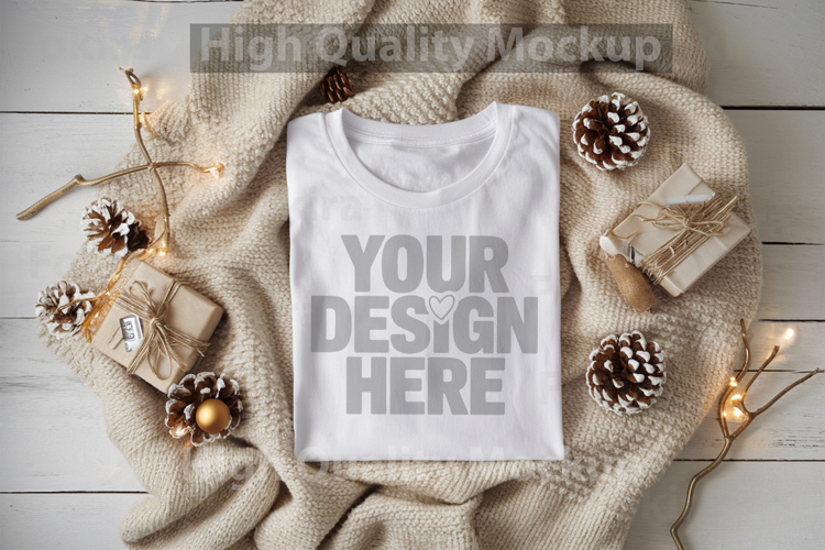 Christmas White T-shirt mockup - Christmas Background