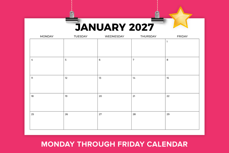 2027 11 x 17 Inch Bold MON-FRI Calendar