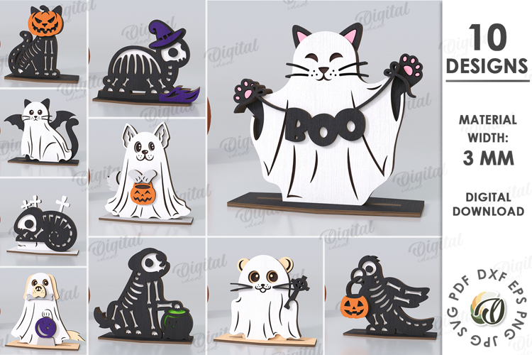 3D Halloween pet stands Bundle Laser Cut. Spooky Decor SVG