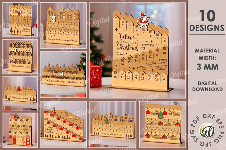 Advent Christmas Calendars Bundle Lasercut. Countdown SVG