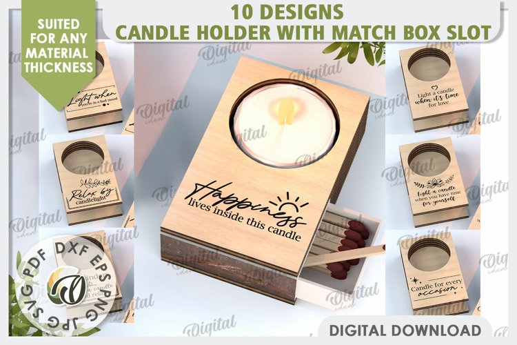 Wooden Candle Holders with Match Box Slot Laser Cut Bundle