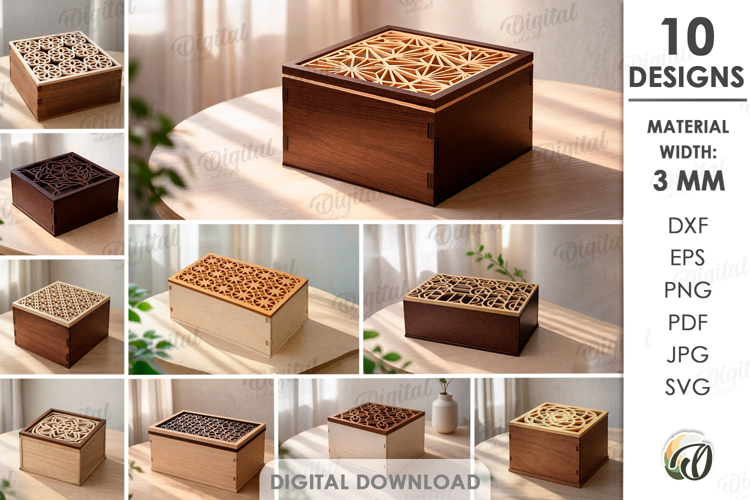 Decorative Boxes Bundle Laser Cut. Storage Box With Lid SVG