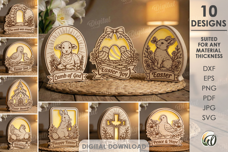3D Easter Lamps Bundle Laser Cut. Night Light. Led Lamp SVG