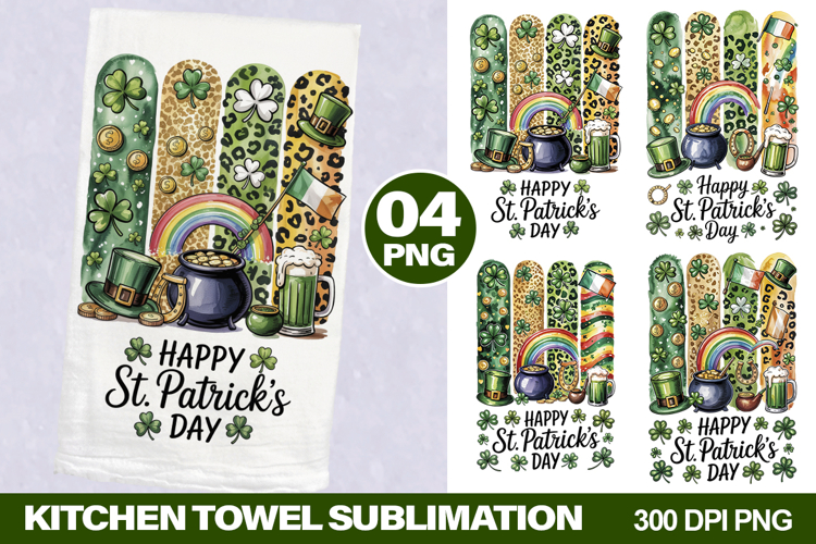 Happy St. Patricks Day Kitchen Towel - Brushstrokes PNG