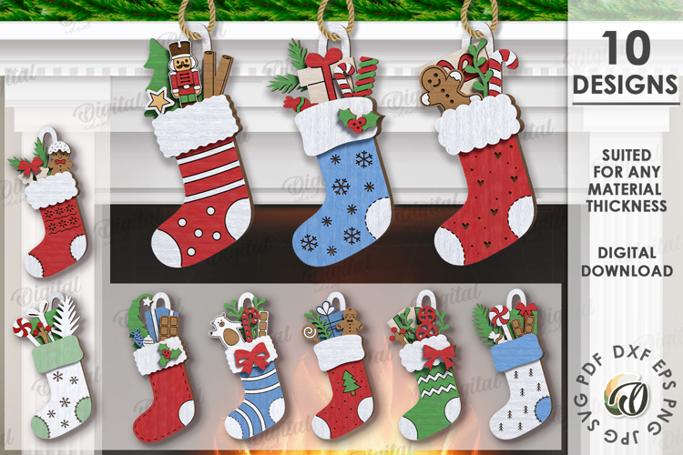 Christmas Stockings Bundle Laser Cut. Christmas Decor SVG