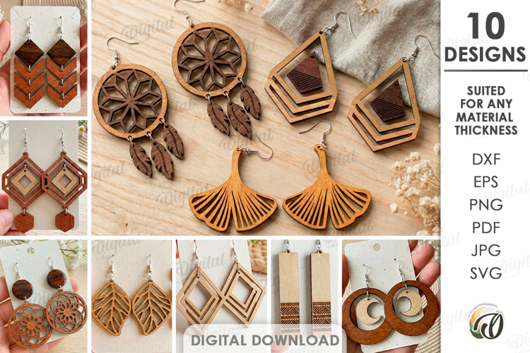 Drop Earrings Bundle Laser Cut. Dangle Earrings SVG