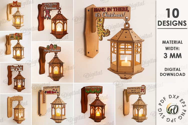Christmas Lantern Wall Decors Bundle Lasercut. Christmas SVG