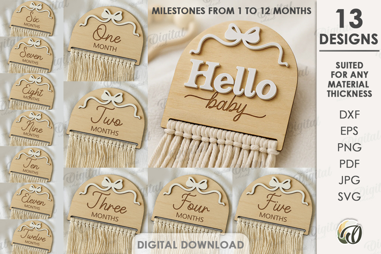 Macrame Baby Milestone Cards Bundle Lasercut.Baby Card SVG