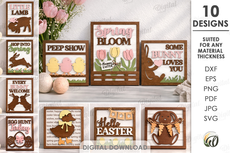 3D Easter Wall Decors Bundle Laser Cut. Wall Sign SVG