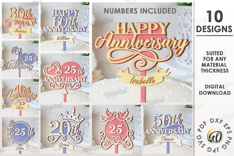 Anniversary Cake Toppers Bundle Laser Cut. Cake Topper SVG