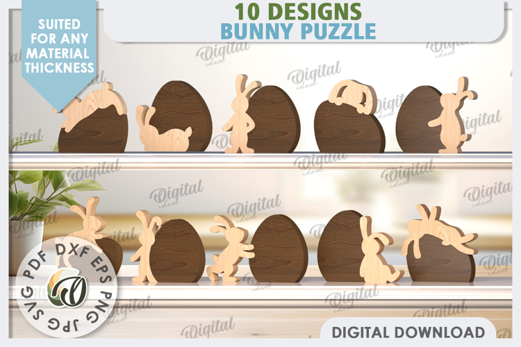 Wooden Easter Bunnies Laser Cut Bundle. Bunny Puzzles SVG