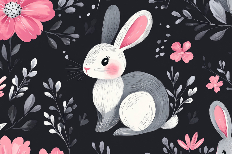 Rabbit and Flowers Background Wallpaper