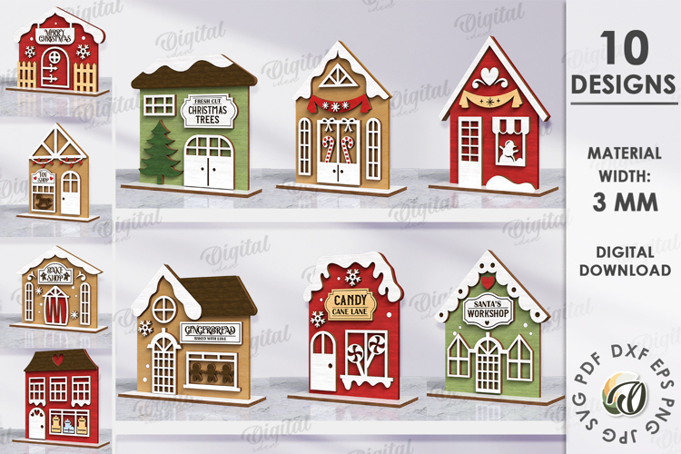 Christmas Houses Bundle Lasercut. Christmas Stand Decor SVG