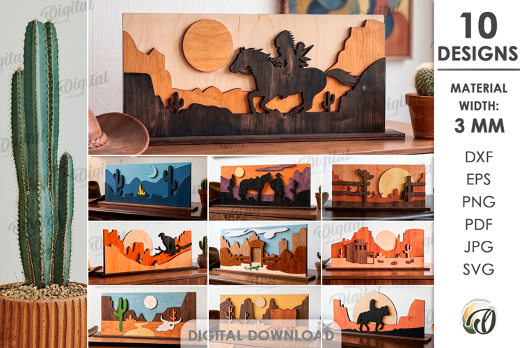 3D Western Stands Bundle Laser Cut. Standing Home Decor SVG