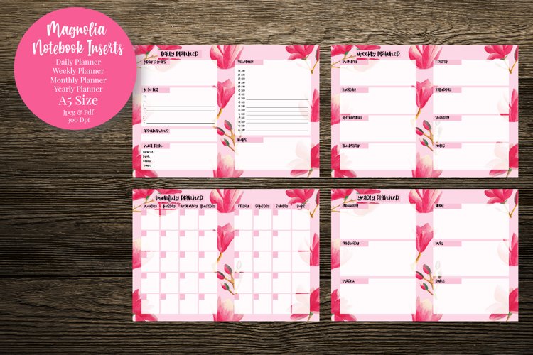Magnolia Flowers A5 Size Notebook Inserts Planner