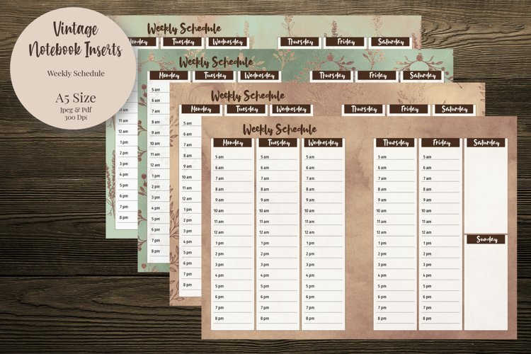 Vintage Weekly Schedule A5 Size Notebook Inserts example image 1