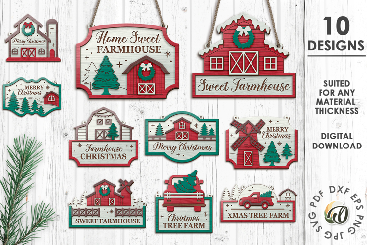 Christmas Farm Signs Bundle Laser Cut. Christmas Decor SVG example image 1