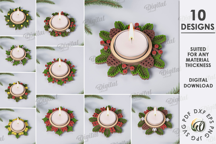 Christmas Wreath Candle Holders Bundle Laser Cut