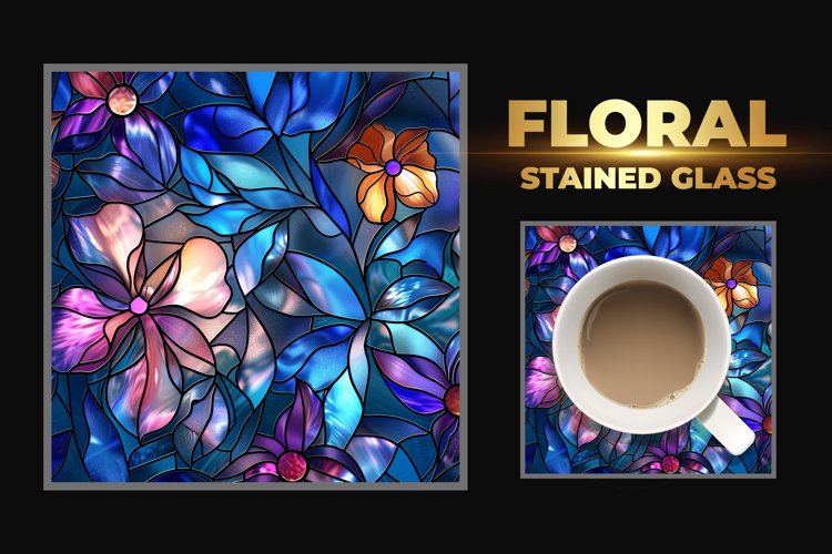 Floral Stained Glass Square Coaster
