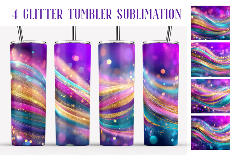 Glitter Tumbler Sublimation. Pink Blue Gold Waves Tumbler