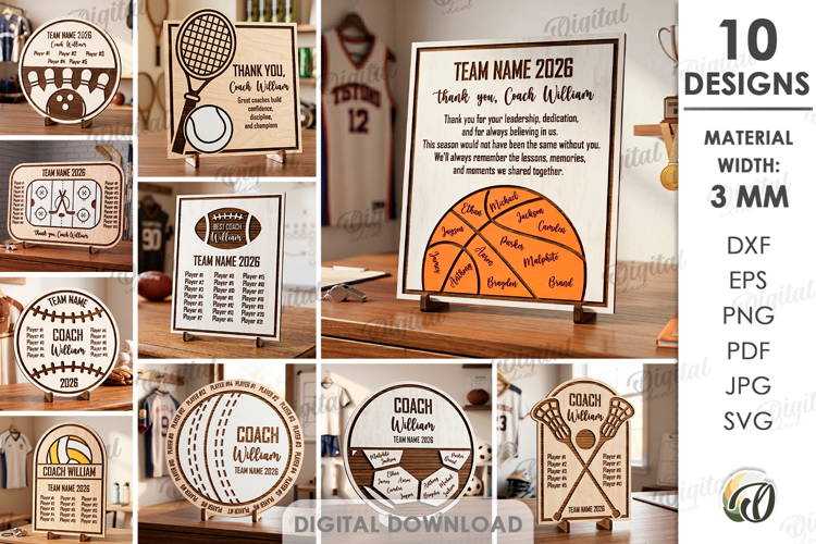 Sport Team Signs Bundle Lasercut. Custom Sign With Stand SVG