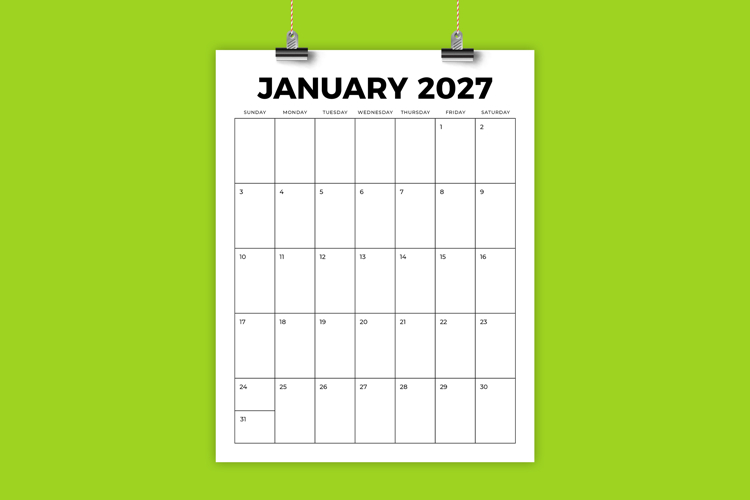 2027 Vertical 8.5x11 Inch Calendar Template