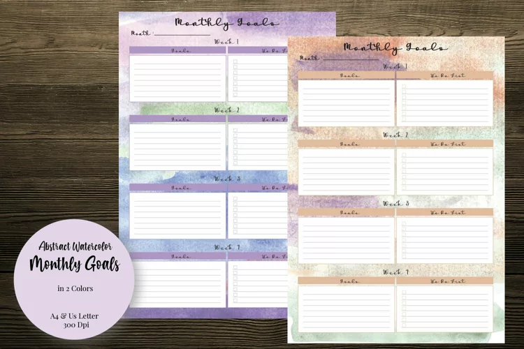 Abstract Watercolor Monthly Goals Digital Planner