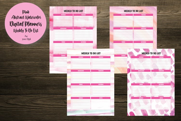Pink Abstract Watercolor Weekly To Do List Digital Planners
