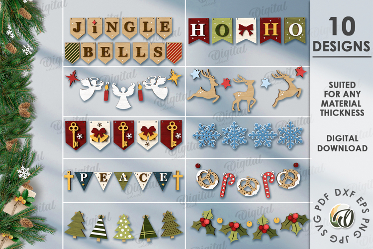 Christmas Banners Bundle Laser Cut. Christmas Decor SVG