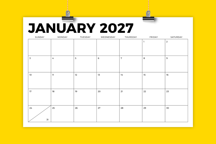 2027 11 x 17 Inch Calendar Template