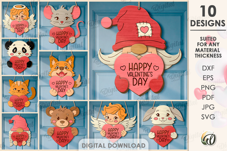 3D Valentine Door Hangers Bundle Laser Cut. Valentine SVG