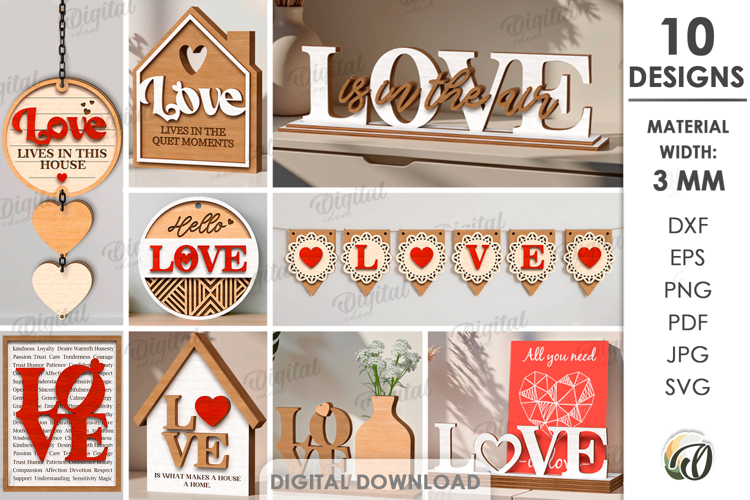 Love Decors Bundle Laser Cut. Home Decor SVG