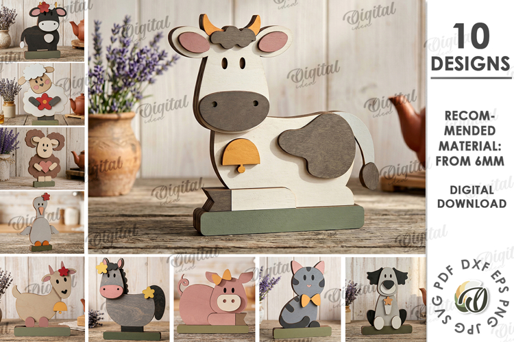 Farm Animals Stands Bundle Laser Cut. Stand Decor SVG