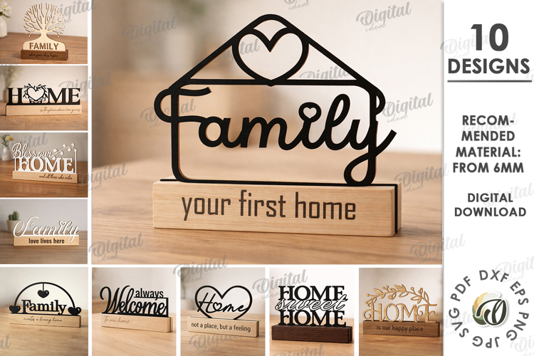 3D Home Signs Bundle Laser Cut. Home Decor SVG