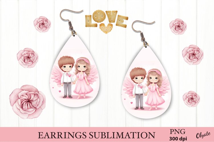 Love Angels Sublimation PNG. Teardrop Earring PNG example image 1